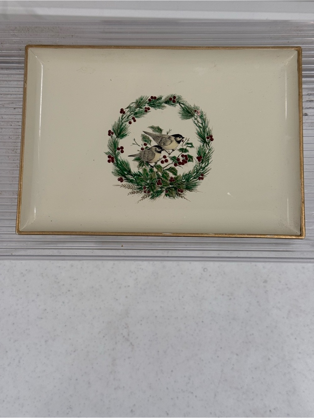 Vinatage Gibson Greetings Holiday Dove Vanity Trinket Tray ~ 8.5“ L x 6“ H
